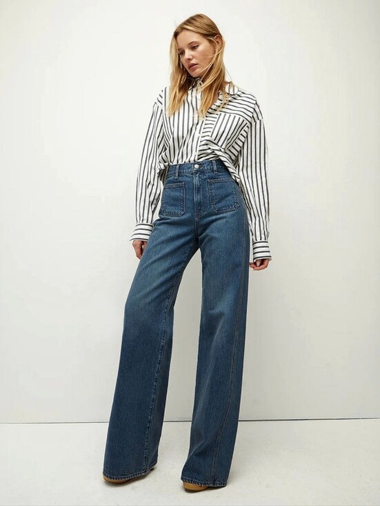 Veronica Beard Denim - Veronica Beard Patch Pocket 70s Wide Leg Denim Jeans